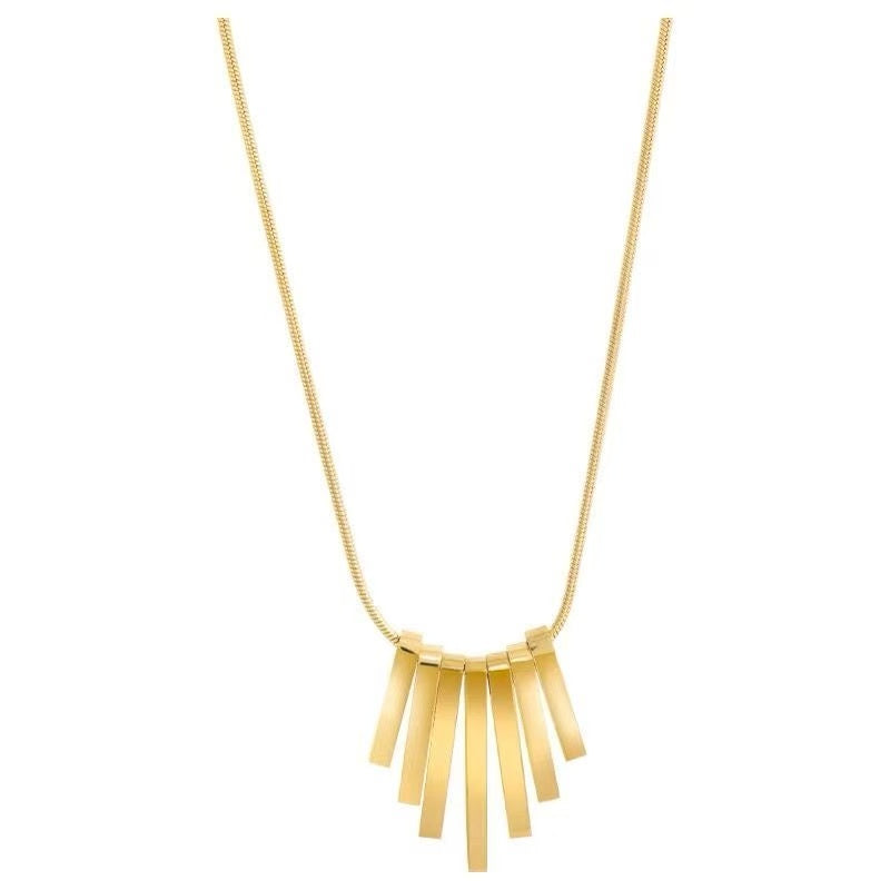 Fan Tassel Pendant Necklace Stainless Steel Gold Tone