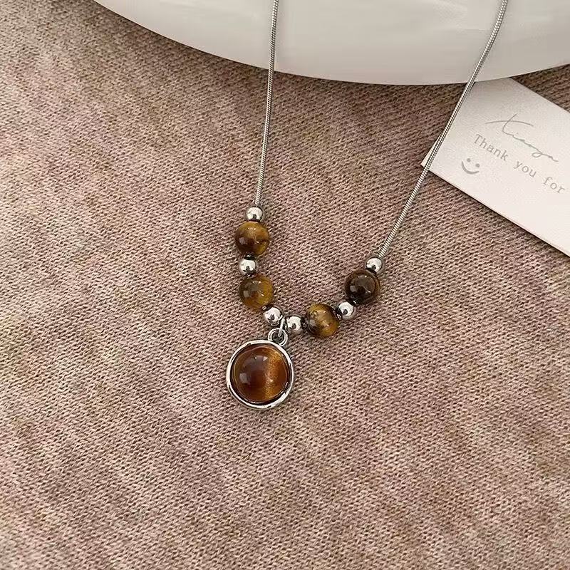 Tiger Eye Stone V Pendant Necklace