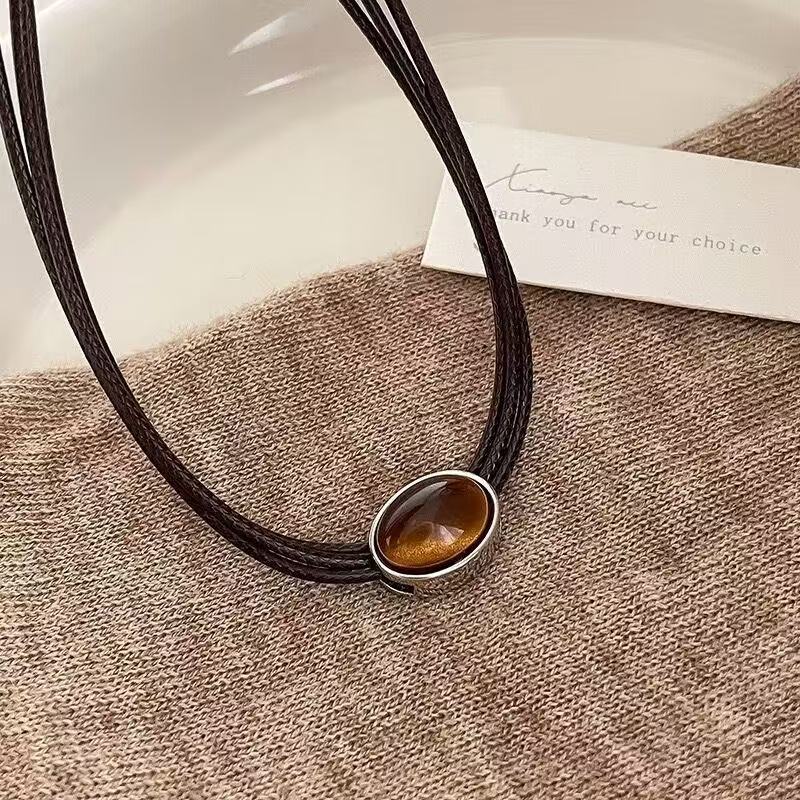 Tiger Eye Stone V Pendant Necklace