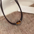 Tiger Eye Stone V Pendant Necklace