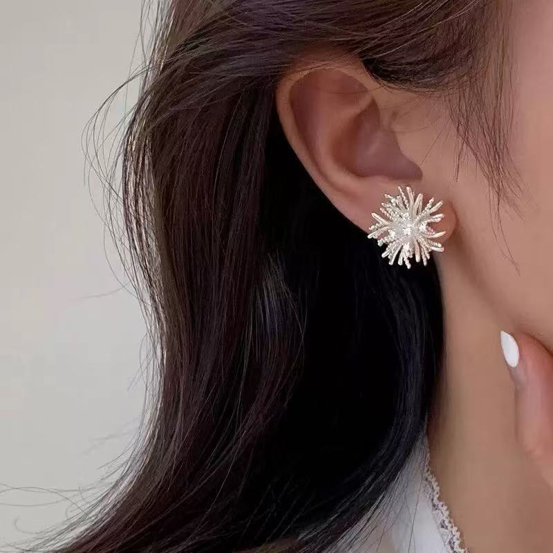 Minimal Firework Stud Earrings 925 Silver Needle
