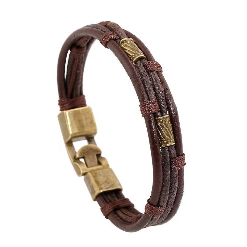 Braided Leather Bracelet with Metal Clasp
