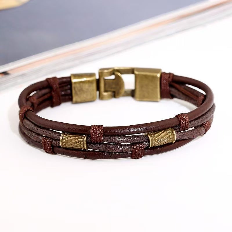 Braided Leather Bracelet with Metal Clasp