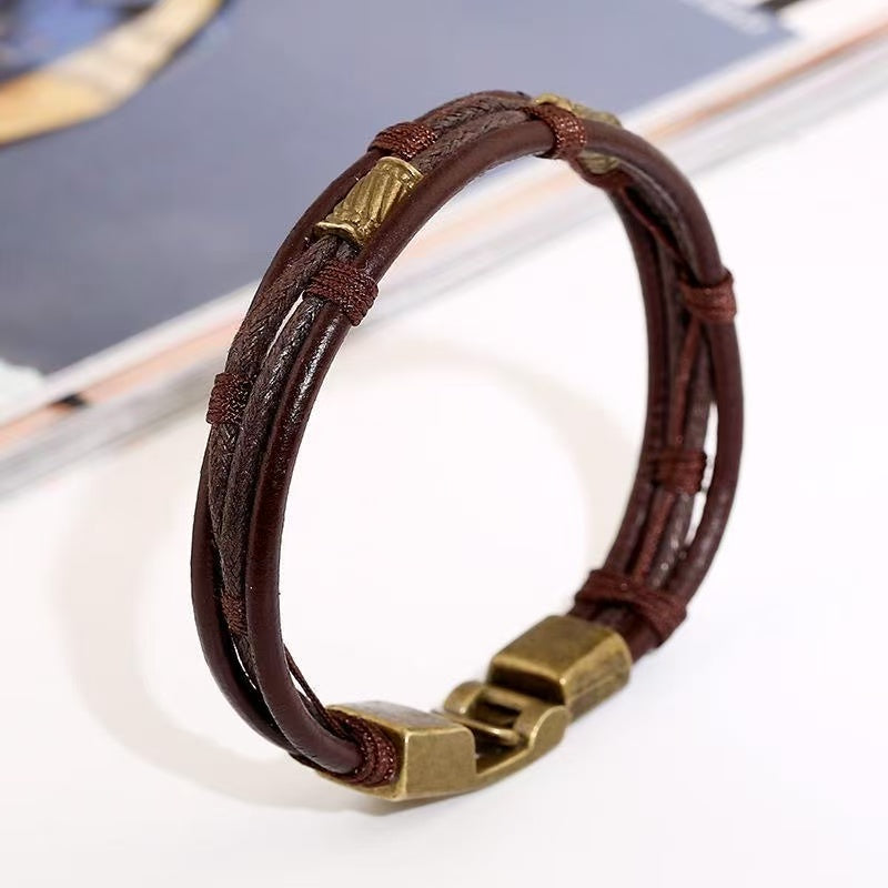 Braided Leather Bracelet with Metal Clasp