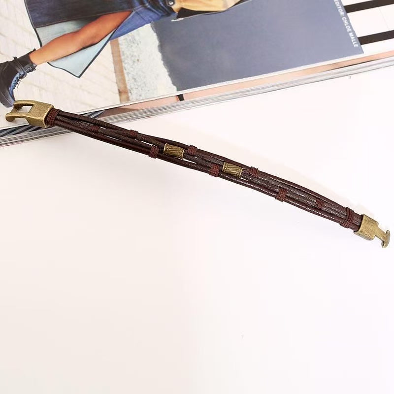 Braided Leather Bracelet with Metal Clasp