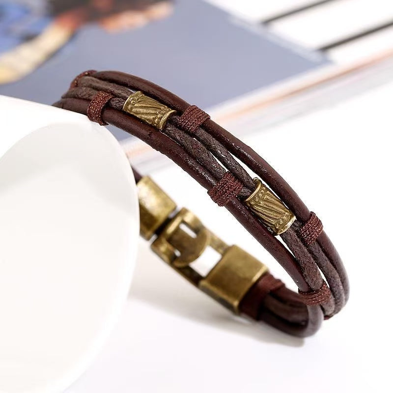 Braided Leather Bracelet with Metal Clasp