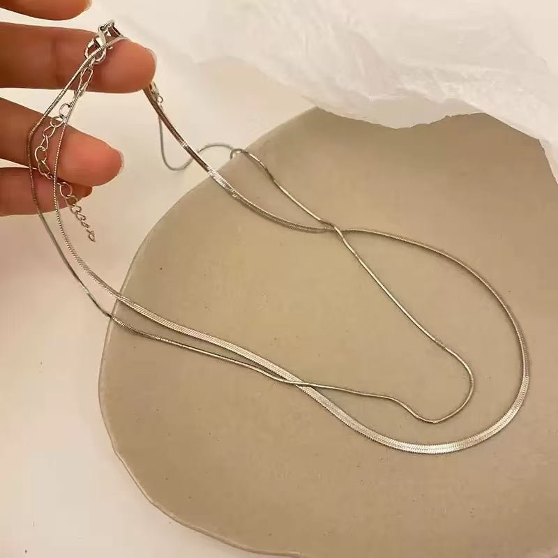 Double Layer Collarbone Chain Necklace Stainless Steel