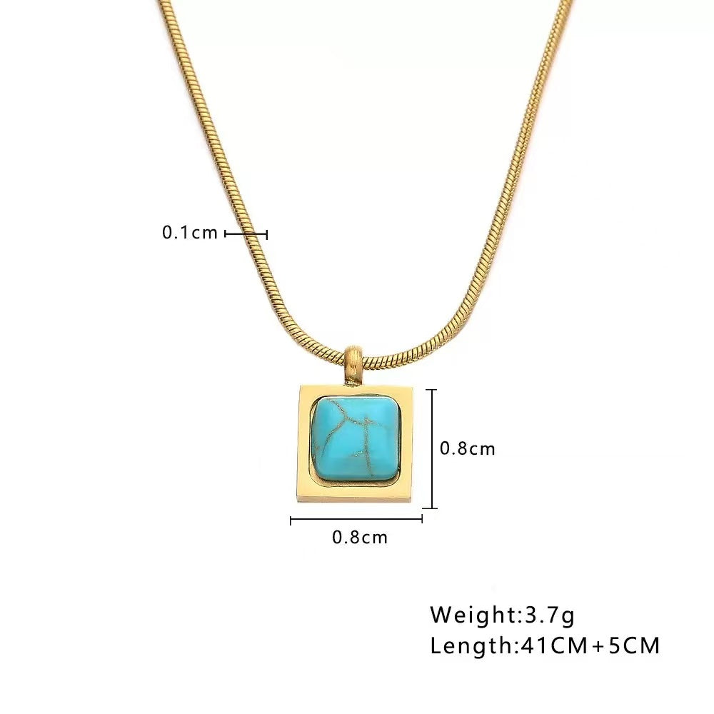 Turquoise Pendant Collarbone Necklace Stainless Steel