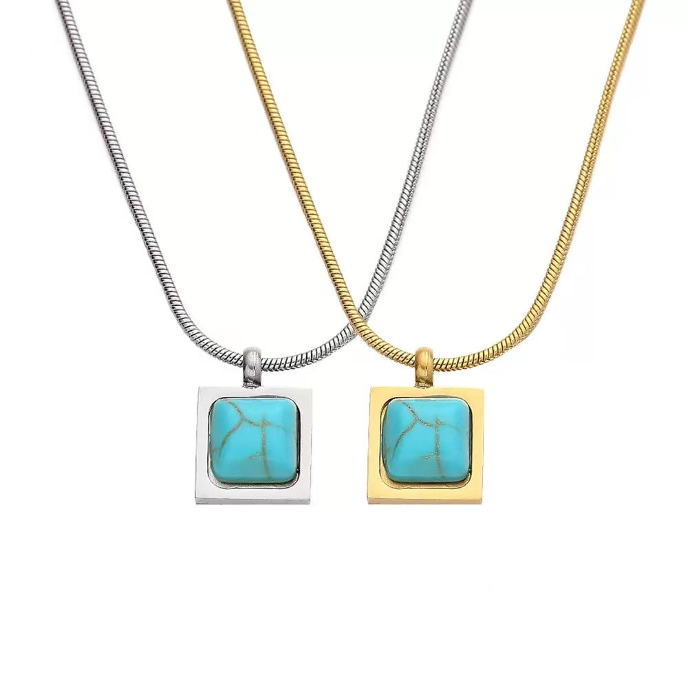 Turquoise Pendant Collarbone Necklace Stainless Steel
