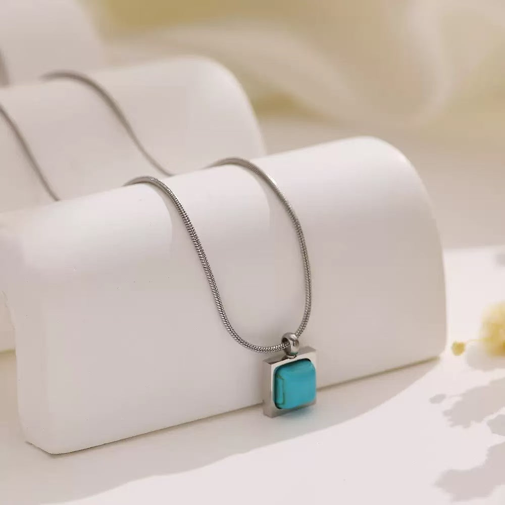 Turquoise Pendant Collarbone Necklace Stainless Steel