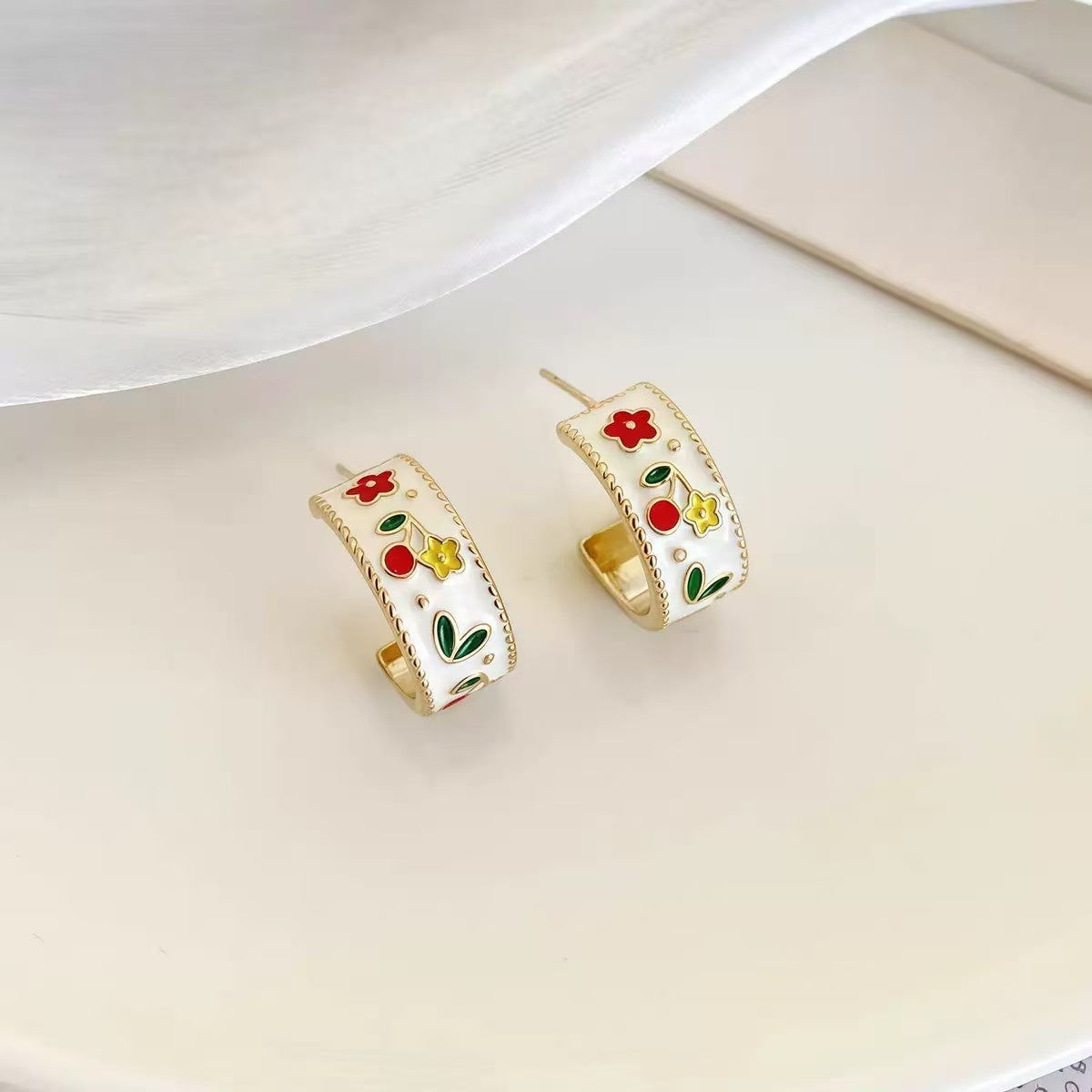 Minimal Floral Stud Earrings with 925 Silver Needle