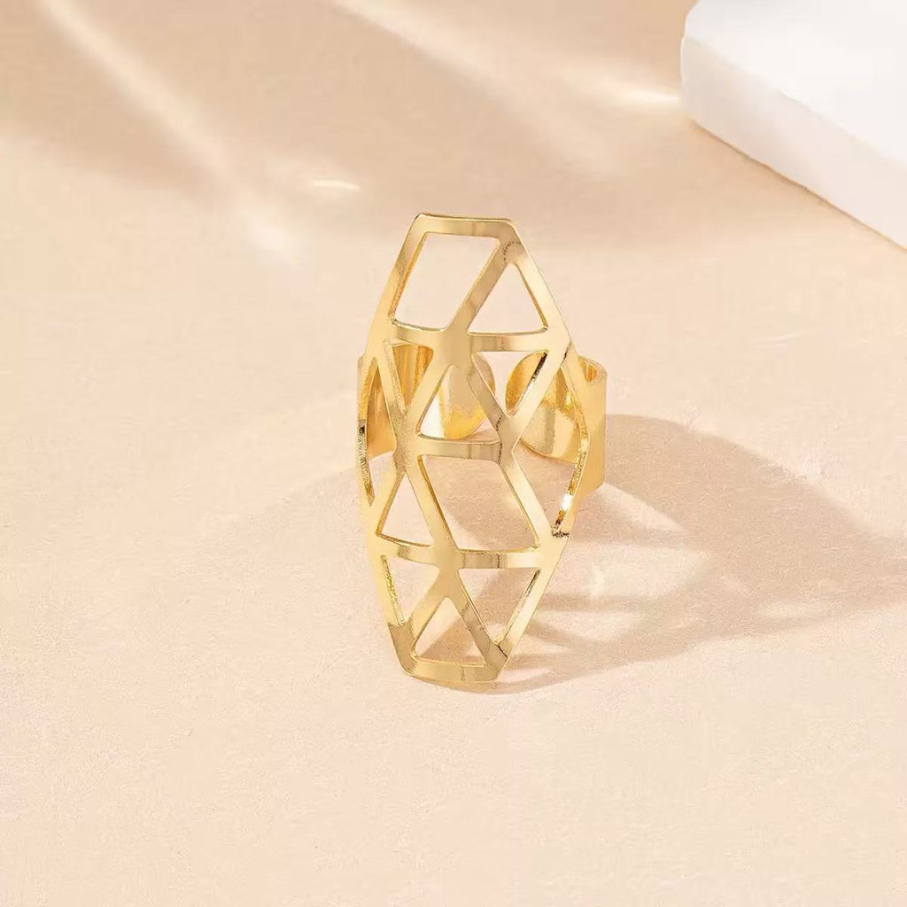 Geometric Open Mesh Ring Adjustable Gold Tone