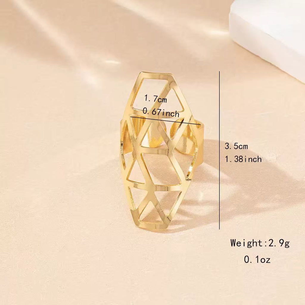 Geometric Open Mesh Ring Adjustable Gold Tone