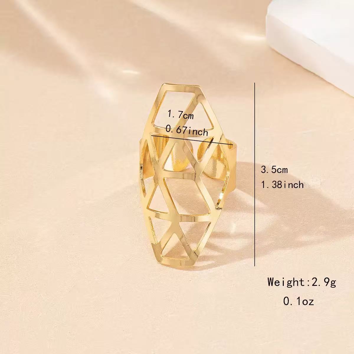 Geometric Open Mesh Ring Adjustable Gold Tone