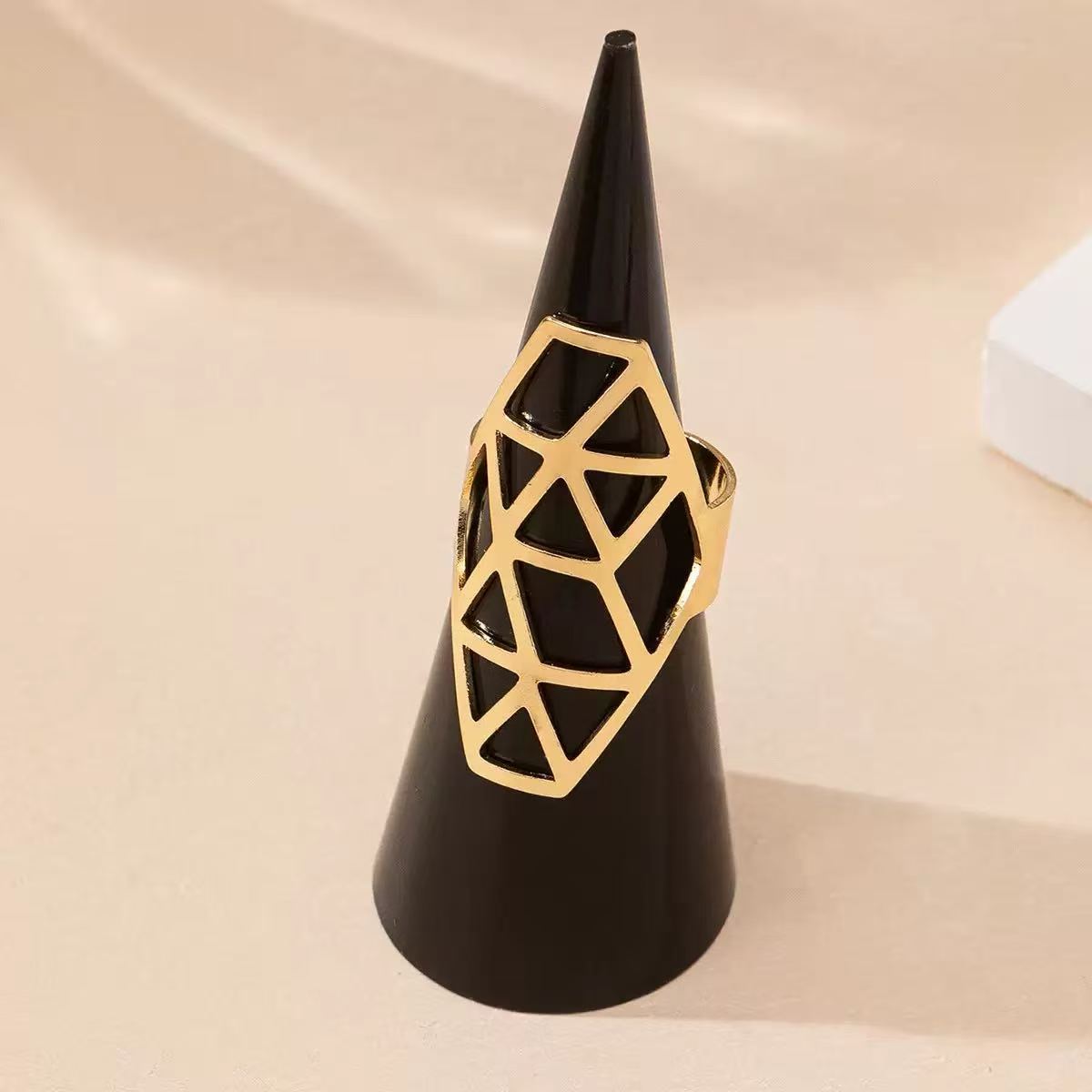 Geometric Open Mesh Ring Adjustable Gold Tone