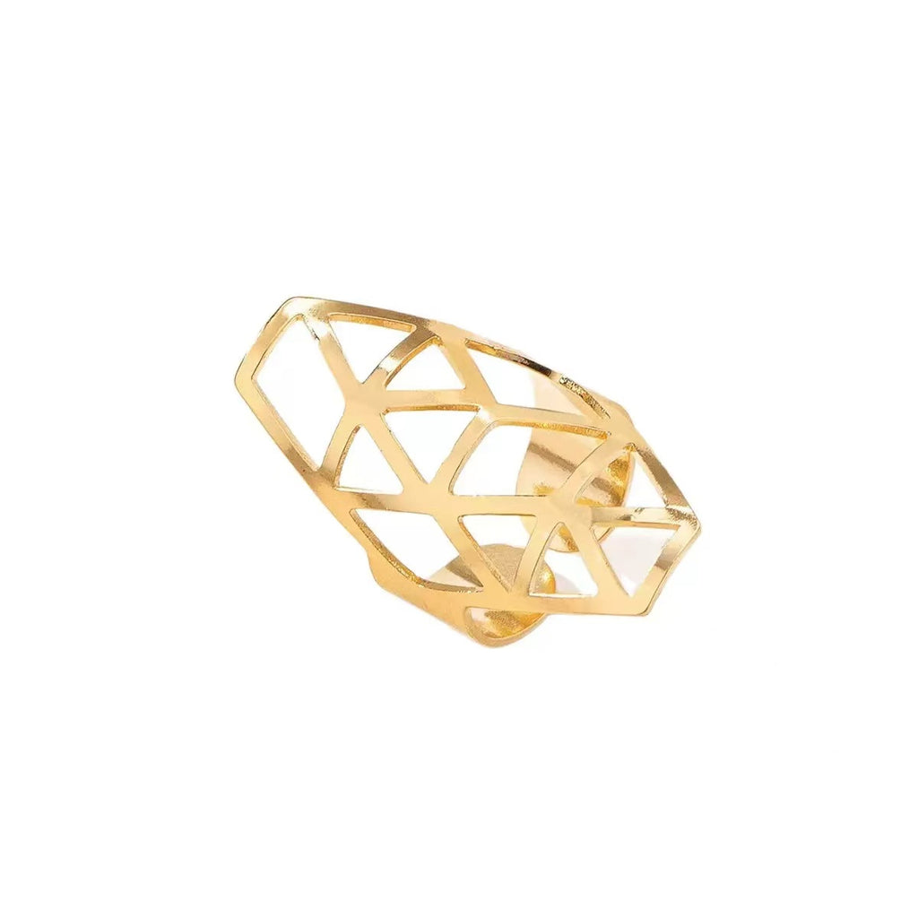 Geometric Open Mesh Ring Adjustable Gold Tone