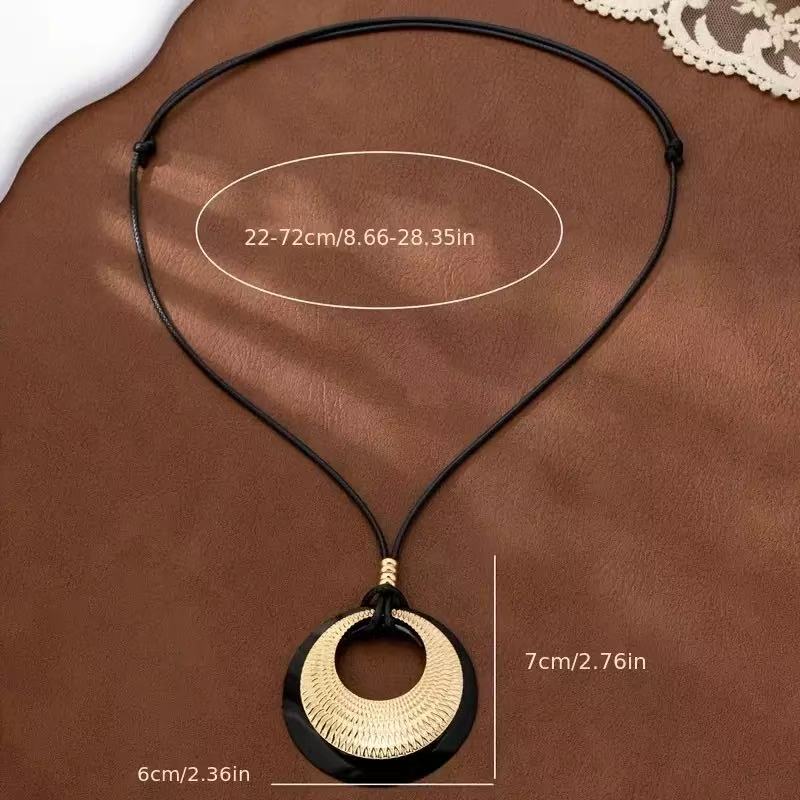 Minimal Hollow Circle Pendant Necklace Wax Rope Chain