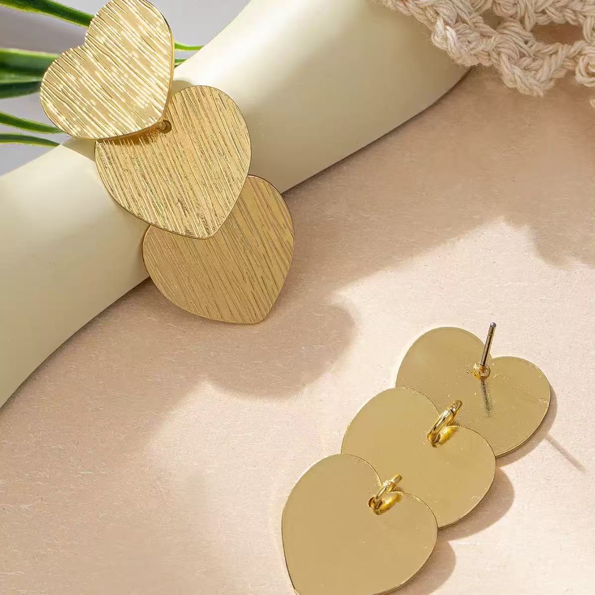 Geometric Heart Alloy Drop Earrings for Women