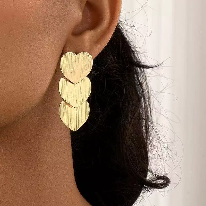 Geometric Heart Alloy Drop Earrings for Women