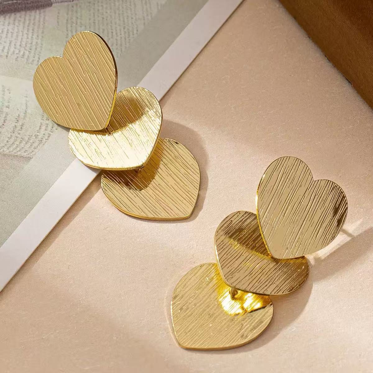 Geometric Heart Alloy Drop Earrings for Women