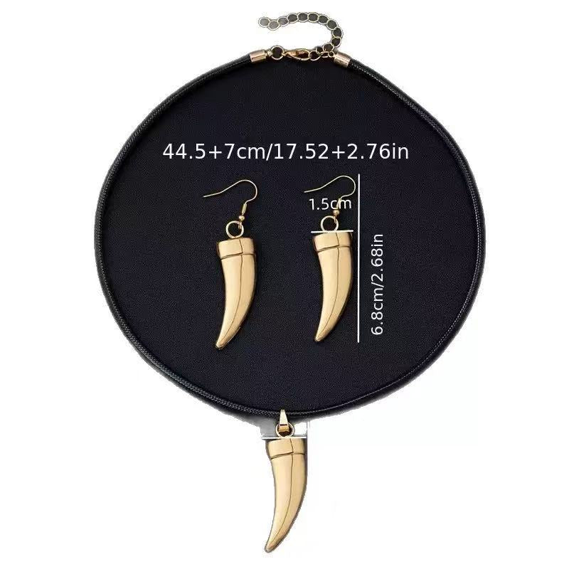 Retro Fang Design Plated Alloy Necklace and Drop Earrings Set for Women
