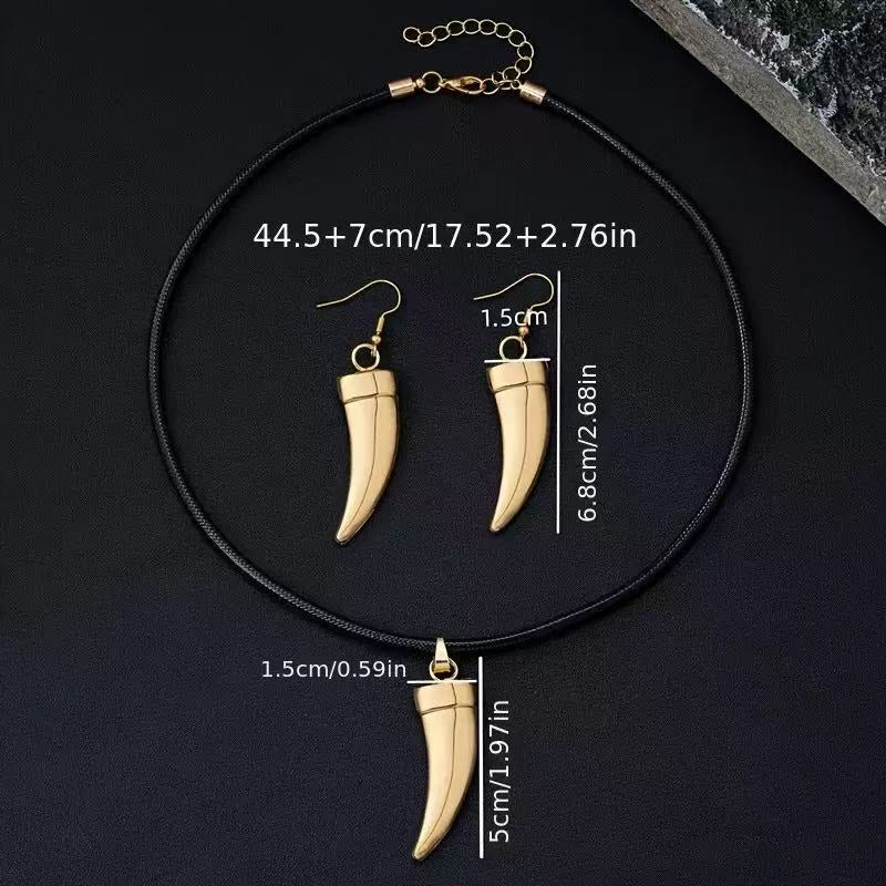 Retro Fang Design Plated Alloy Necklace and Drop Earrings Set for Women