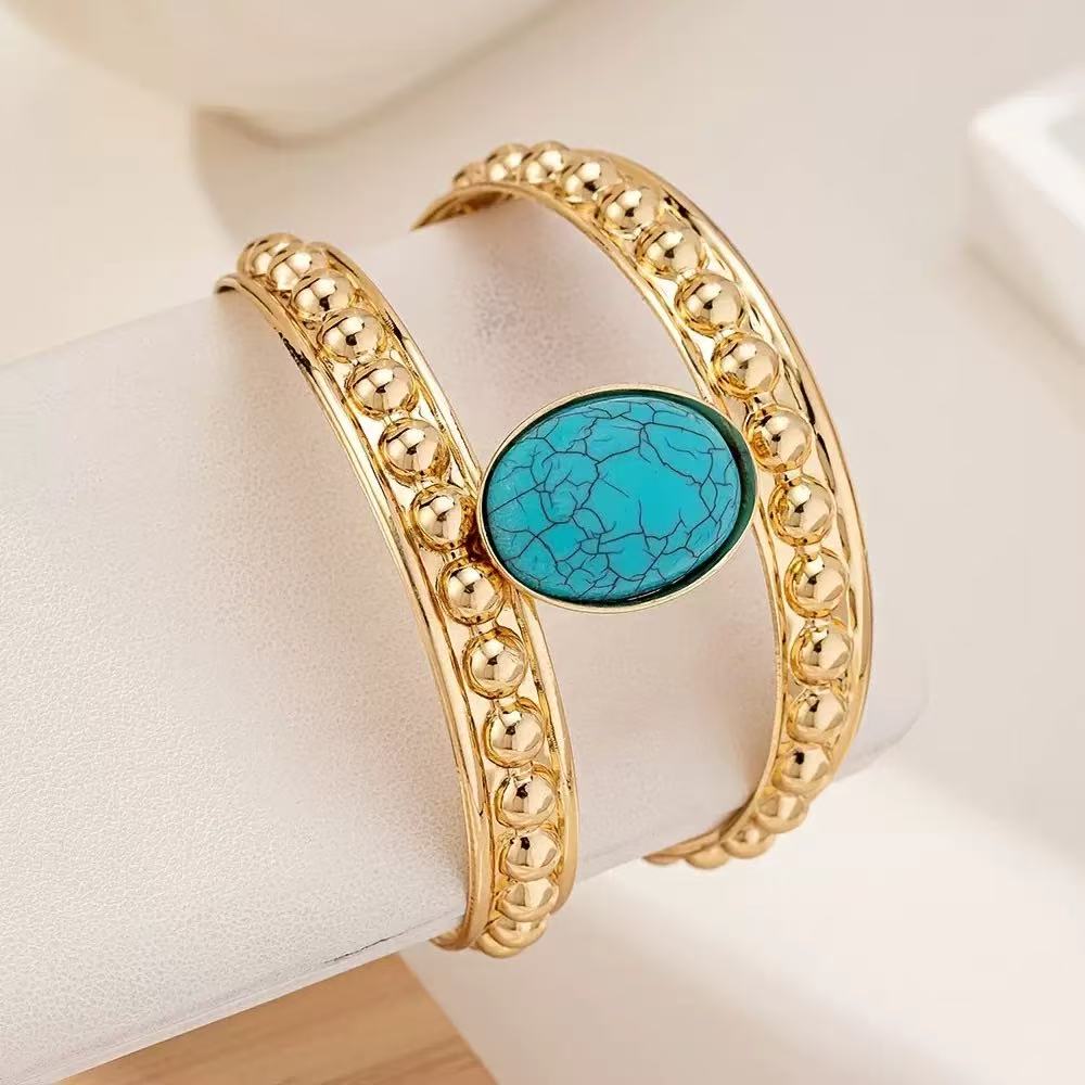 Minimal Turquoise Style Open Cuff Plated Alloy Bracelet for Women