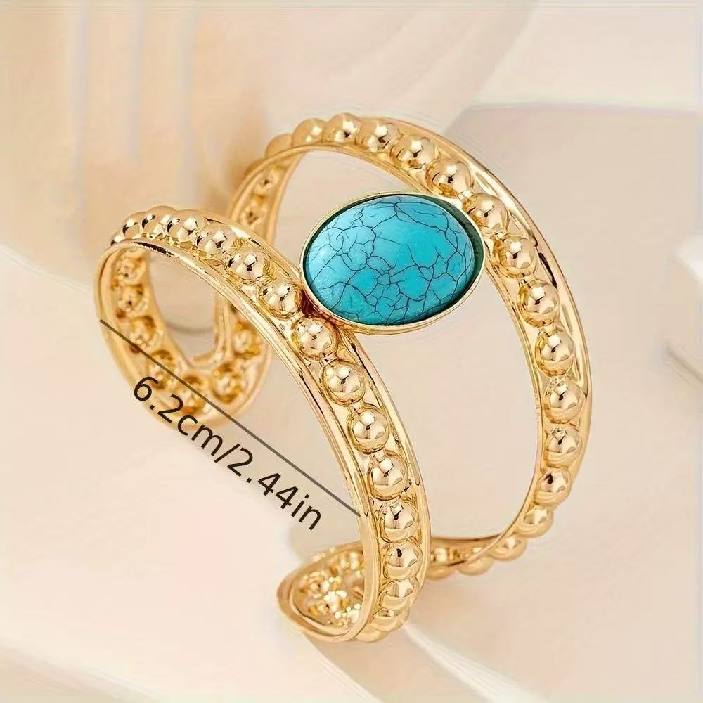 Minimal Turquoise Style Open Cuff Plated Alloy Bracelet for Women