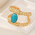 Minimal Turquoise Style Open Cuff Plated Alloy Bracelet for Women