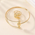 Minimal Plated Alloy Bracelet and Ring Set for Women