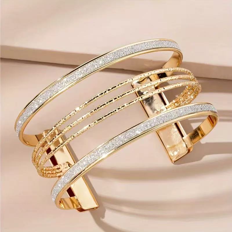 Multi Layer Open Cuff Plated Alloy Bracelet for Women