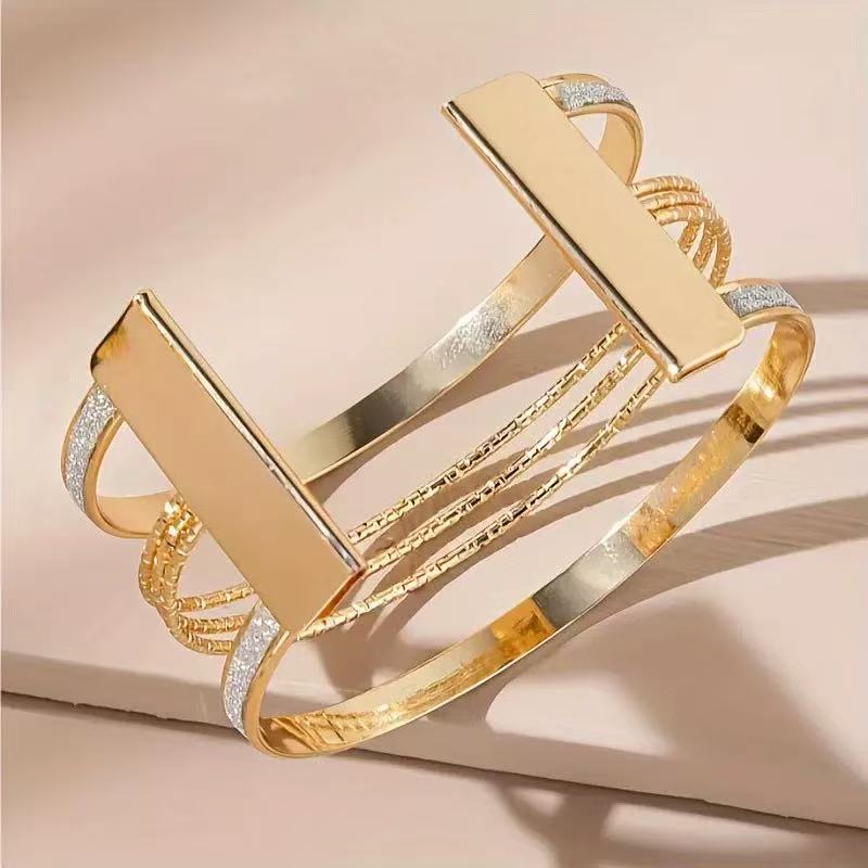 Multi Layer Open Cuff Plated Alloy Bracelet for Women
