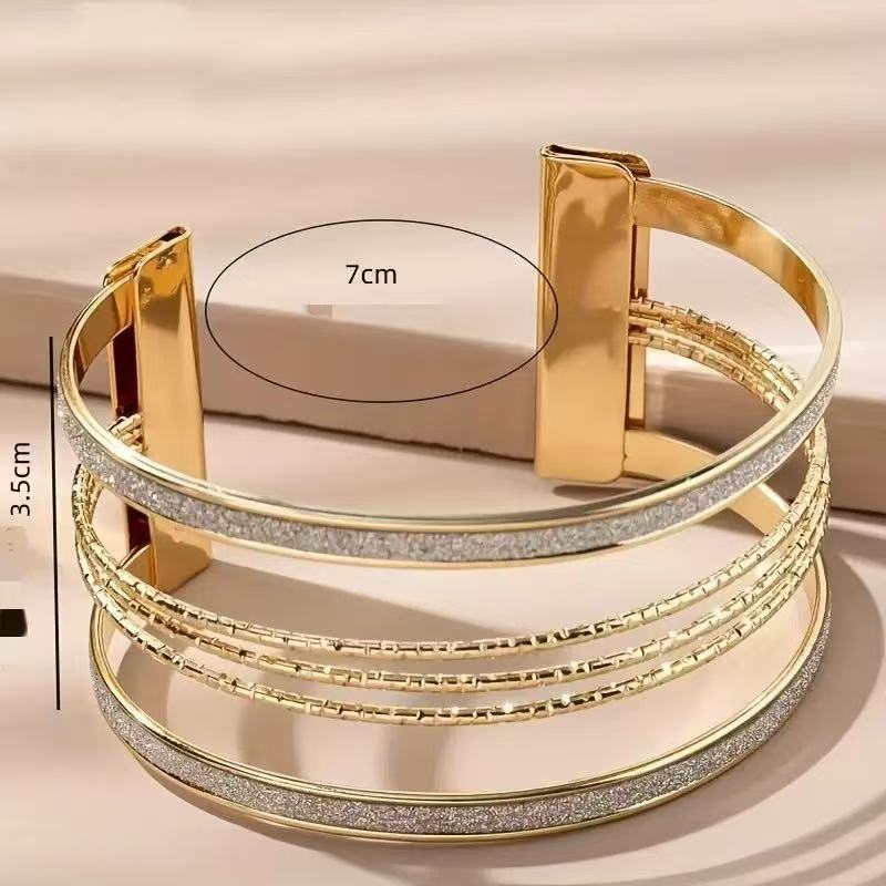 Multi Layer Open Cuff Plated Alloy Bracelet for Women