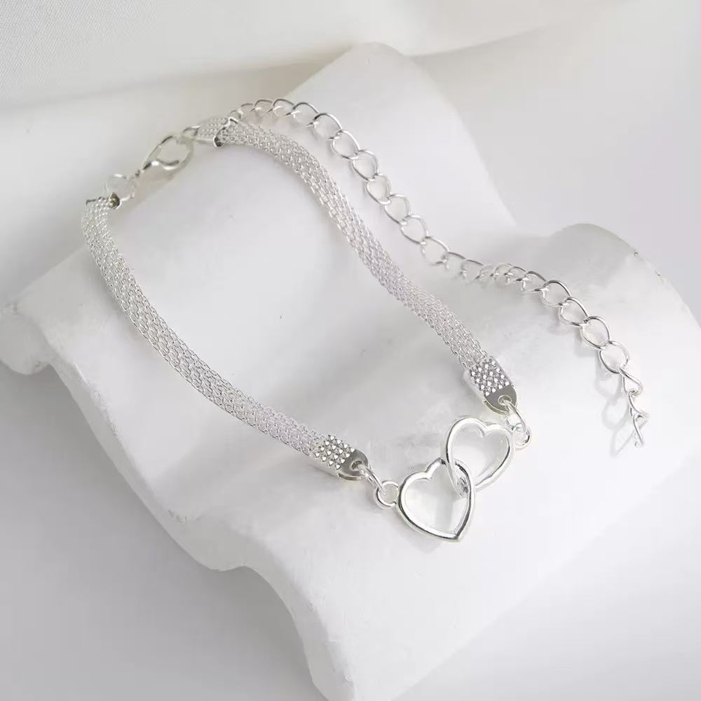Double Heart Alloy Chain Anklet for Women