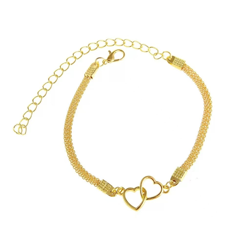 Double Heart Alloy Chain Anklet for Women