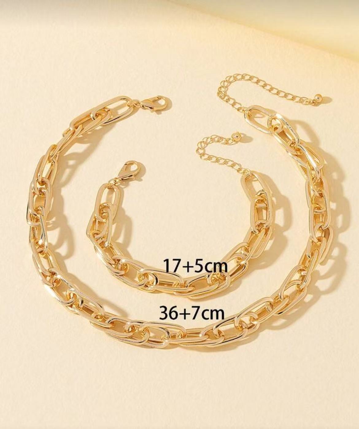Chunky Gold Plated Chain Necklace & Bracelet Set