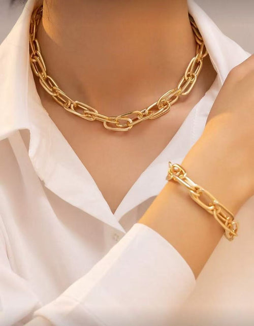Chunky Gold Plated Chain Necklace & Bracelet Set